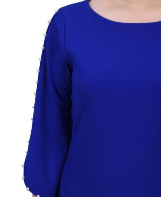 Petite 3/4 Sleeve Pearl Detail Dress