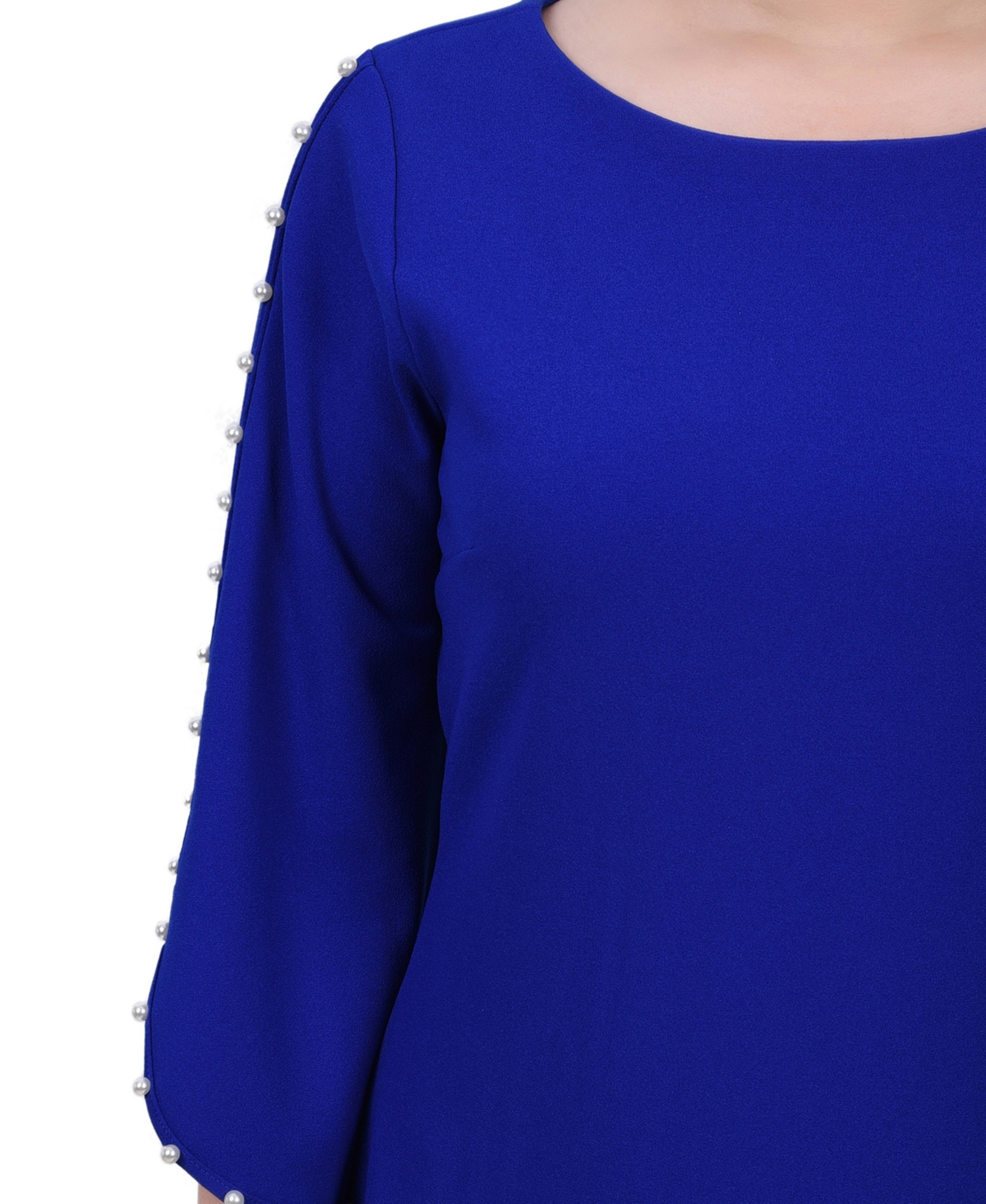 Ny Collection Petite 3/4 Cultivated Pearl Detail Petal Sleeve Dress In Blue