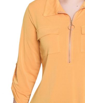 Petite 3/4 Sleeve Zip Front Top