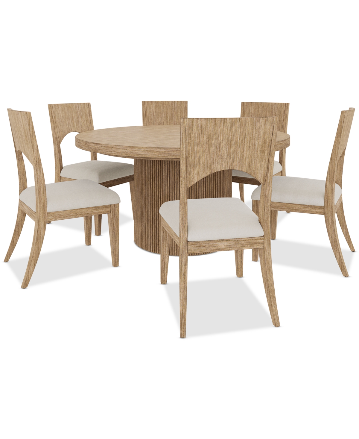 Macy's Frandlyn 7pc Dining Set (round Dining Table + 6 Side Chairs) In Brown