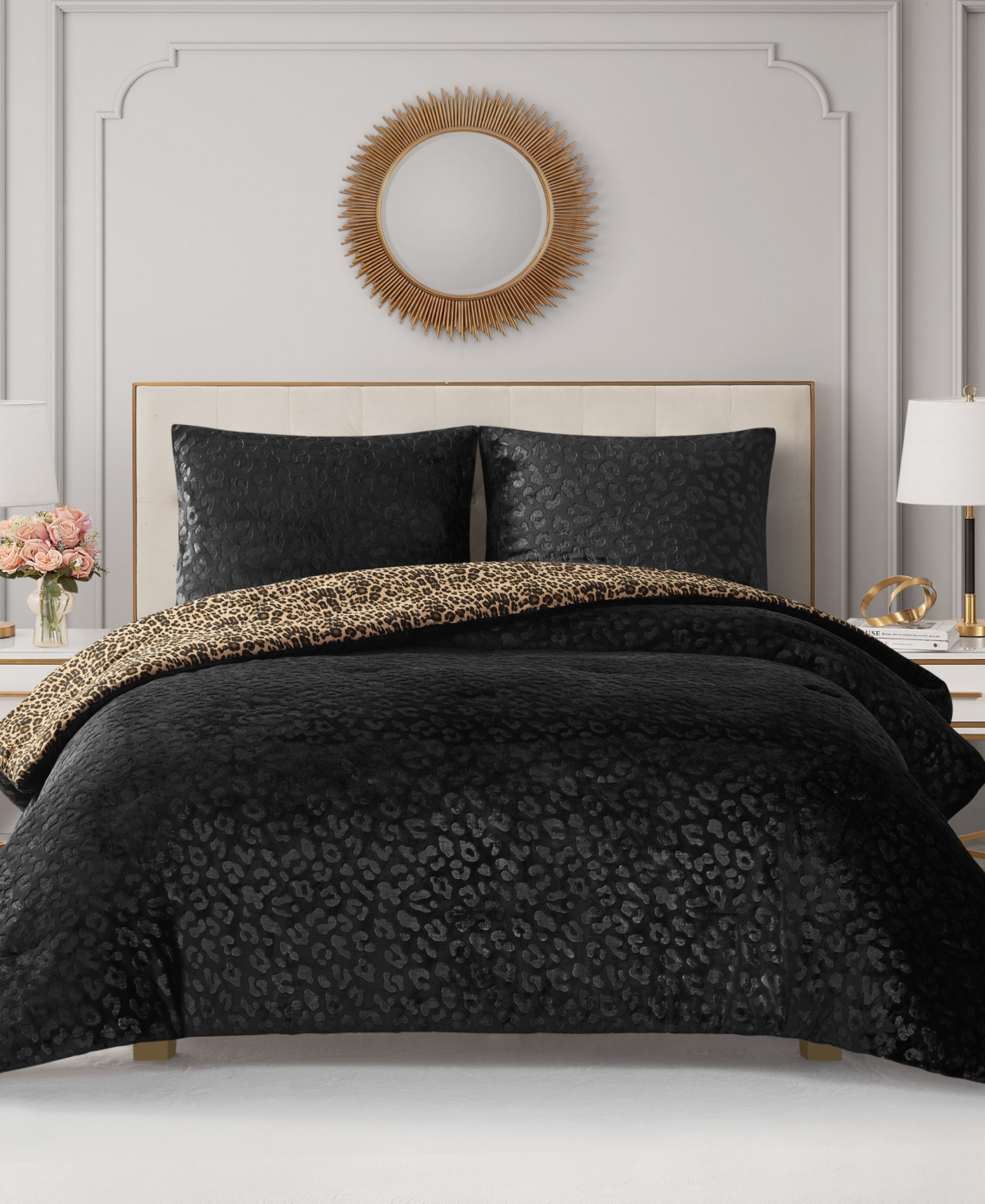 Juicy Couture Embossed Leopard Reverse To Royal Leopard 3-pc. Comforter Set, Full/queen In Brown