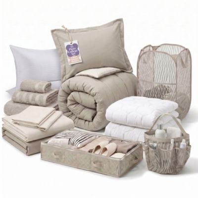 15-Piece Complete Back to College Dorm Room Essentials Set - Bed & Bath - Twin XL