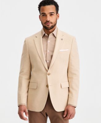 Men's Tan Mini Check Modern-Fit Blazer