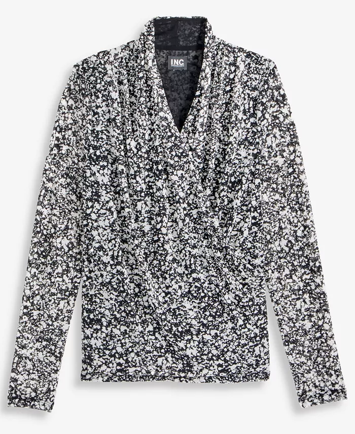 Women's Printed Mesh Surplice-Neck Top - thumbnail 3