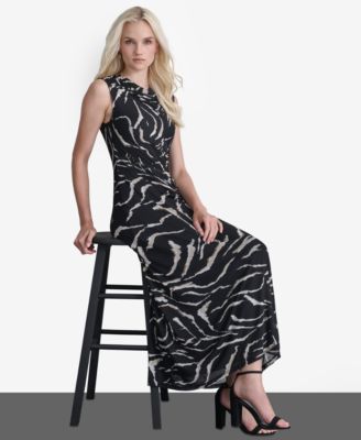 Women's Sleeveless Cowl Neck Ruched Long Dress