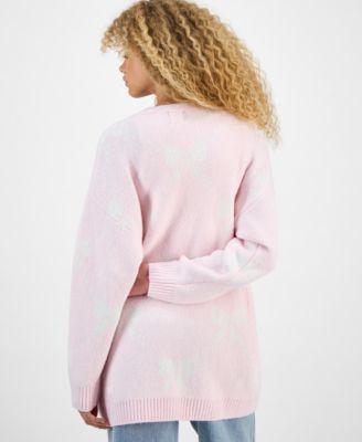 Juniors' V-Neck Button Front Teddy Long Cardigan