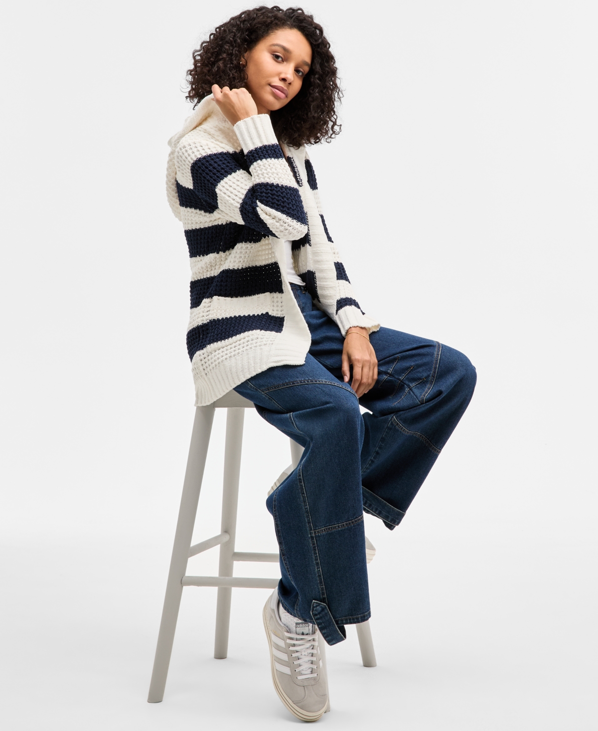 Madden Girl Juniors' Sherpa-lined Striped Open Cardigan In Multi