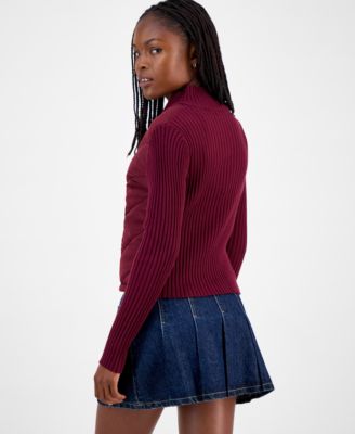 Juniors' Quilted-Front Full-Zip Cardigan