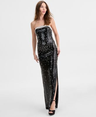 B Darlin - Juniors' Faux-Pearl-Embellished Strapless Gown
