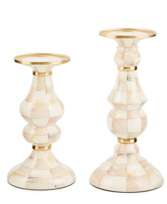 Mocha Check Large Pillar Candlestick