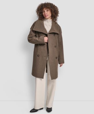 Women's Double-Breasted Funnel Neck Military Coat