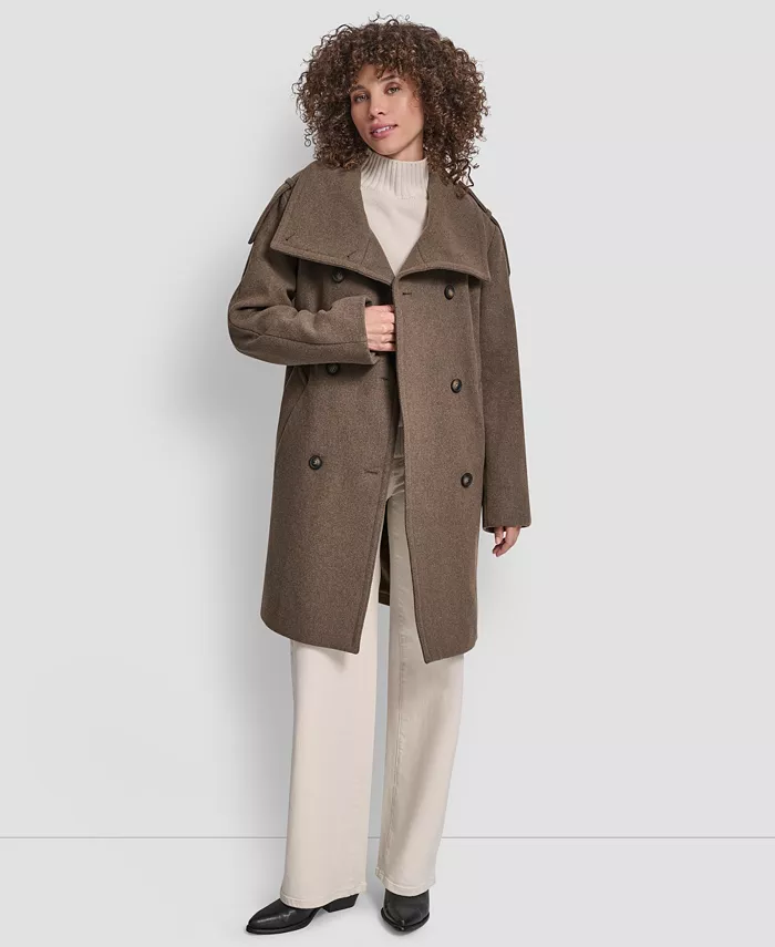 Women's Double-Breasted Funnel Neck Military Coat - thumbnail 3