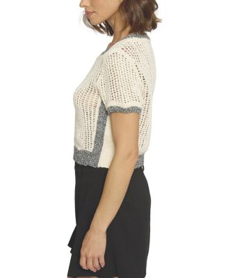 Women's Cropped Mesh Stitch Crewneck Top
