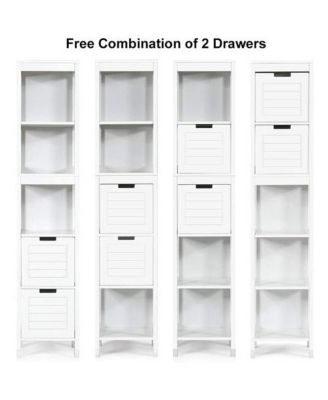 Bathroom Cabinet Tower with 2 Storage Drawers and 3 Shelves in Wood Finish