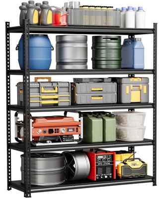 5-Tier Steel Garage Shelving Unit, 48"W x 16"D x 72"H, Adjustable Steel Utility Storage Rack with Metal Shelves, 770 Lbs/Shelf Capacity, for Garage, Warehouse, Pantry & Basement, Heavy Duty, Black