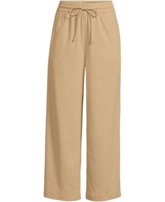 Women's Petite Sport Knit Elastic Waist Wide Leg Crop Pants