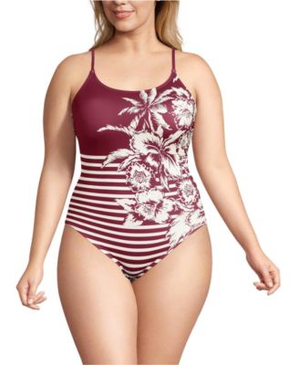 Women's Plus Size Tugless Thin Strap One Piece Swimsuit