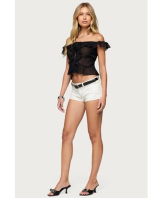 Women's Sheer Chiffon Ruffled Off Shoulder Top