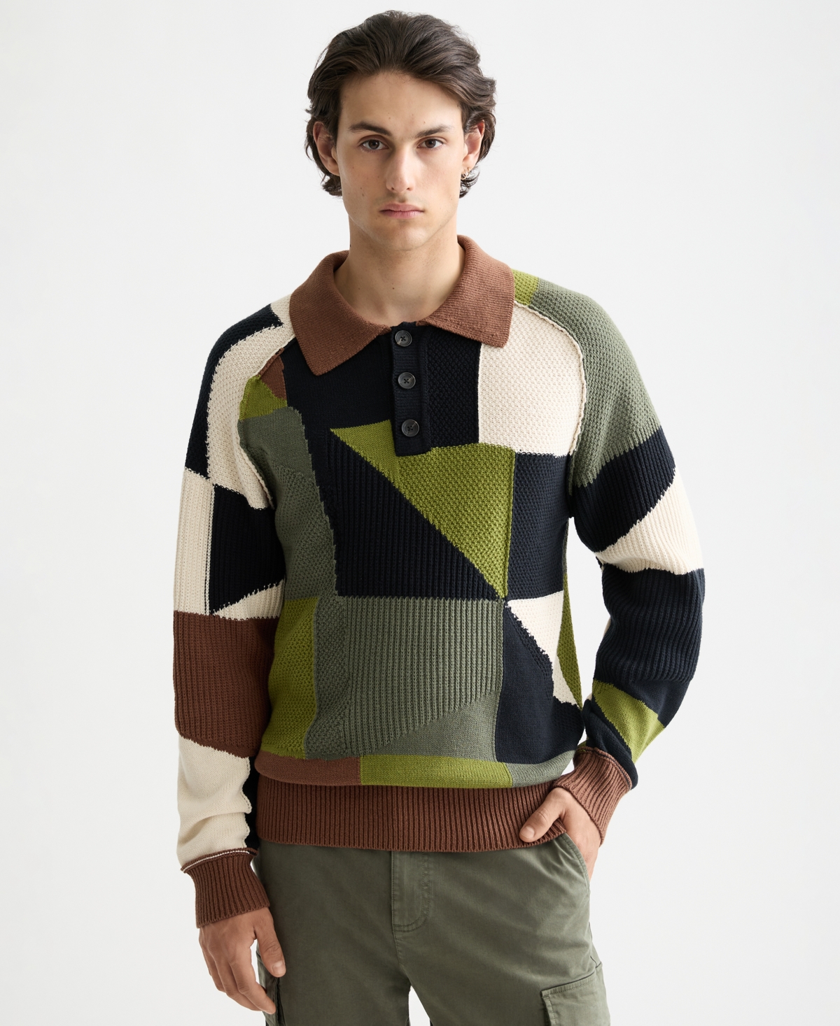 Scotch & Soda Men's Patchwork Long Sleeve Polo Sweater