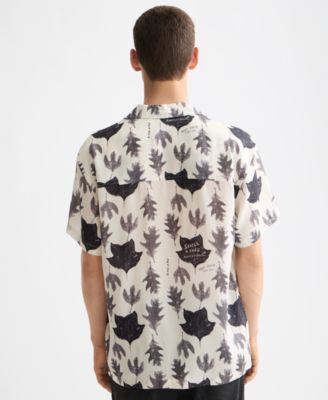 Men's Relaxed Fit Short Sleeve Marble Print Button-Front Camp Shirt