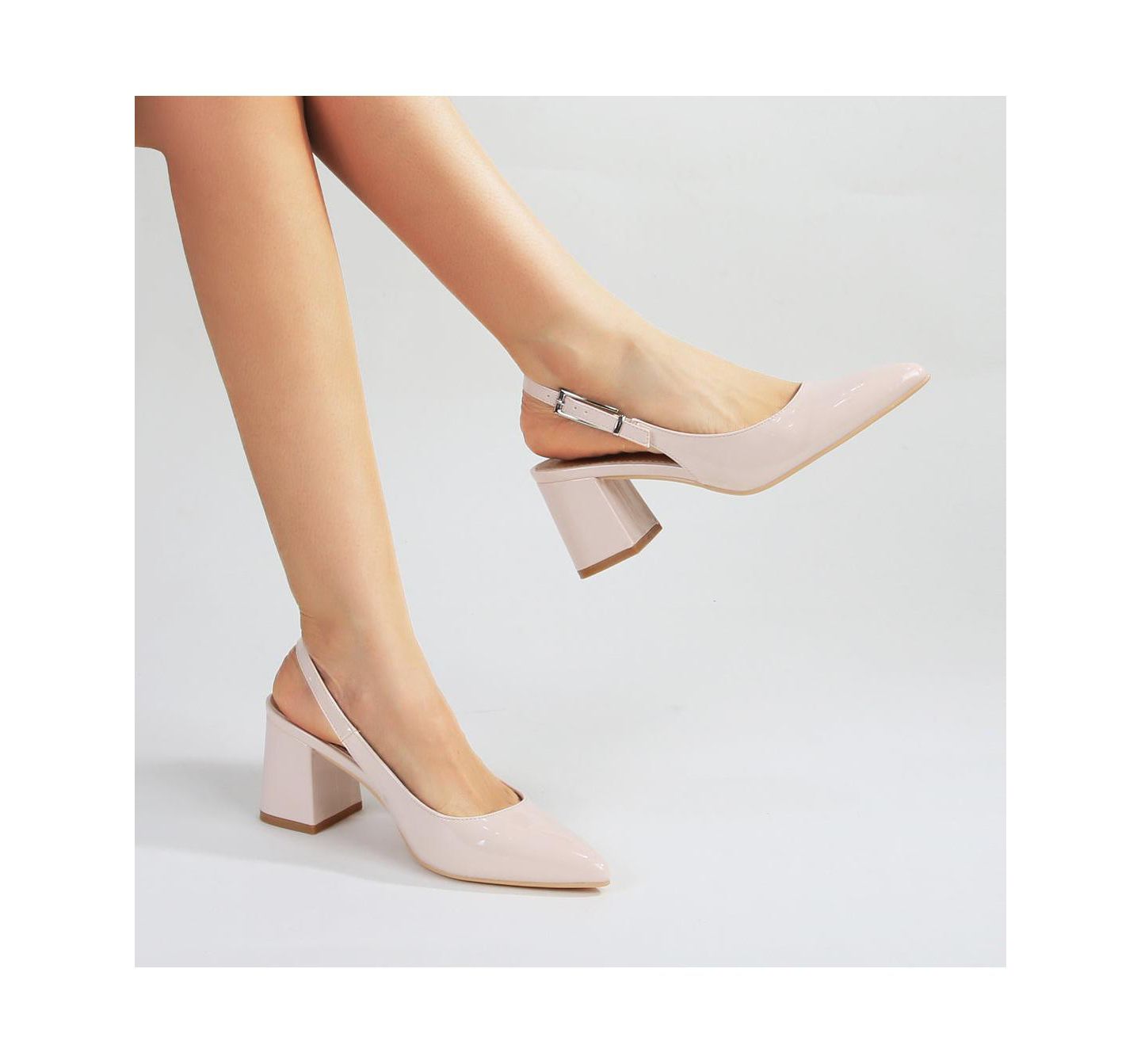 Женские туфли BERNESS Cai Patent Block Heel Slingback, цвет: Бежевый — фото 3