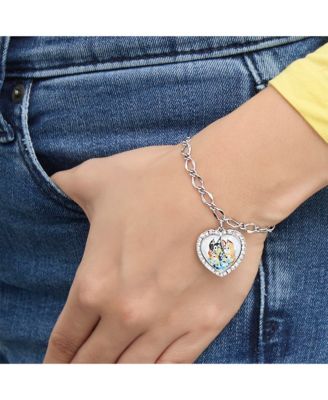 Heart Pendant Chain Bracelet - Silver Tone