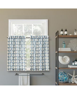 Seaside Tonal Seashell Print Semi-Sheer Rod Pocket Kitchen Curtain Tier Pair