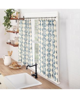 Seaside Tonal Seashell Print Semi-Sheer Rod Pocket Kitchen Curtain Tier Pair