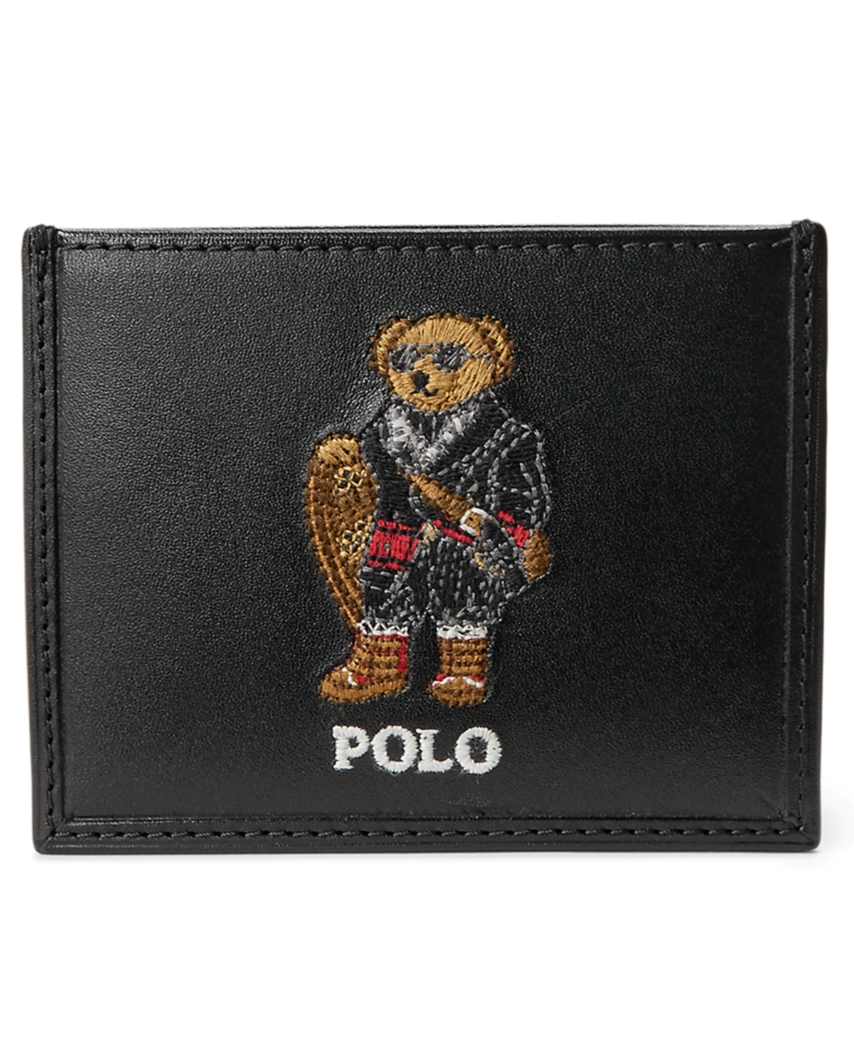 Polo Ralph Lauren Polo Bear Leather Card Case In Black