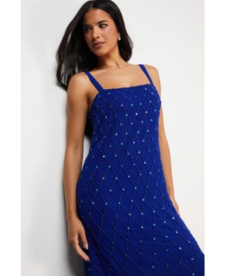 Hand Embellished Fringe Hem Midi Dress