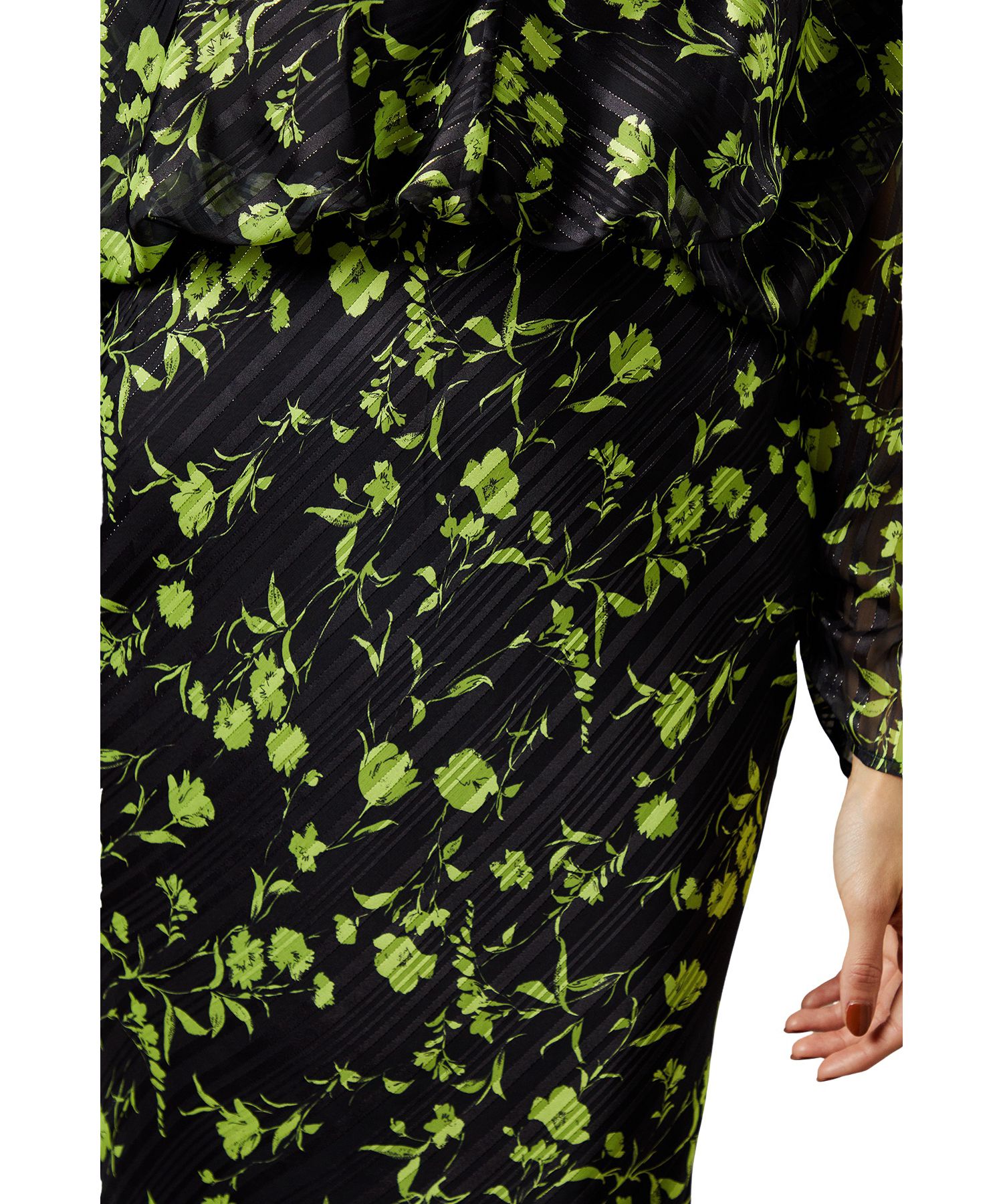 Women's Shadow Stripe Floral Batwing Midi Dress