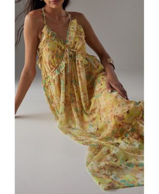 Chiffon Ruffle Strappy Floaty Maxi Dres