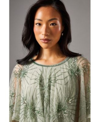 Women's Floral Embellished Cape Midi Dress