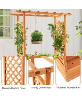 2PCS Raised Garden Bed Planter Box w/ Side & Top Trellis for Vine Climbing Plants 43.5'' x 17.5'' x 44.5''