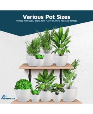 White Plant Pots with Drainage Holes & Saucers 20-Pack – Indoor & Outdoor Stackable Planters, Multiple Sizes, Durable Matte Finish