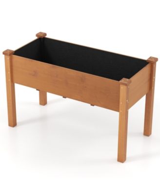 Raised Garden Bed Elevated Fir Wood Planter Box w/ Drain Hole Garden Planter