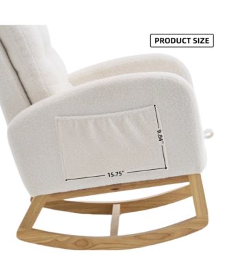 Plush Accent Rocking Chair with Footrest, Cream White High-Back Rocker, Rubber Wood Lounge Chair for Nursery & Living Room