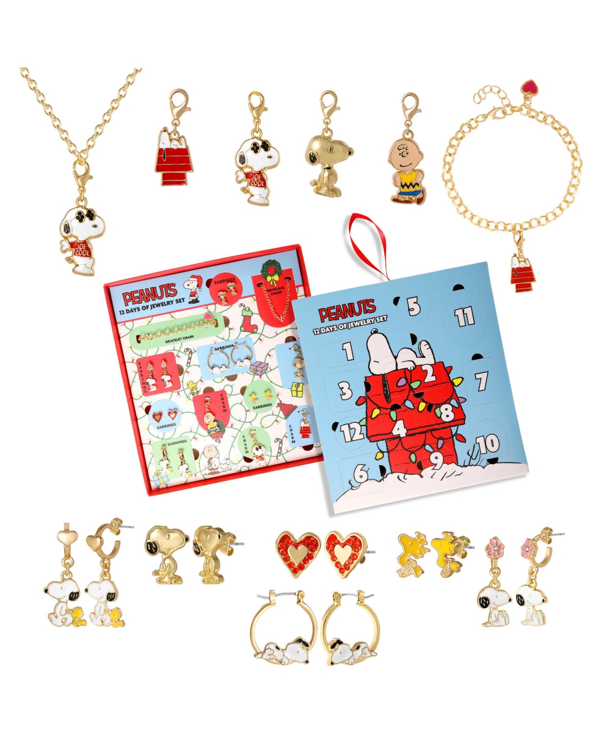 Peanuts Snoopy Jewelry Advent Gift Set: Necklace, Bracelet & Charms Mix & Match Christmas Calendar Box Collection