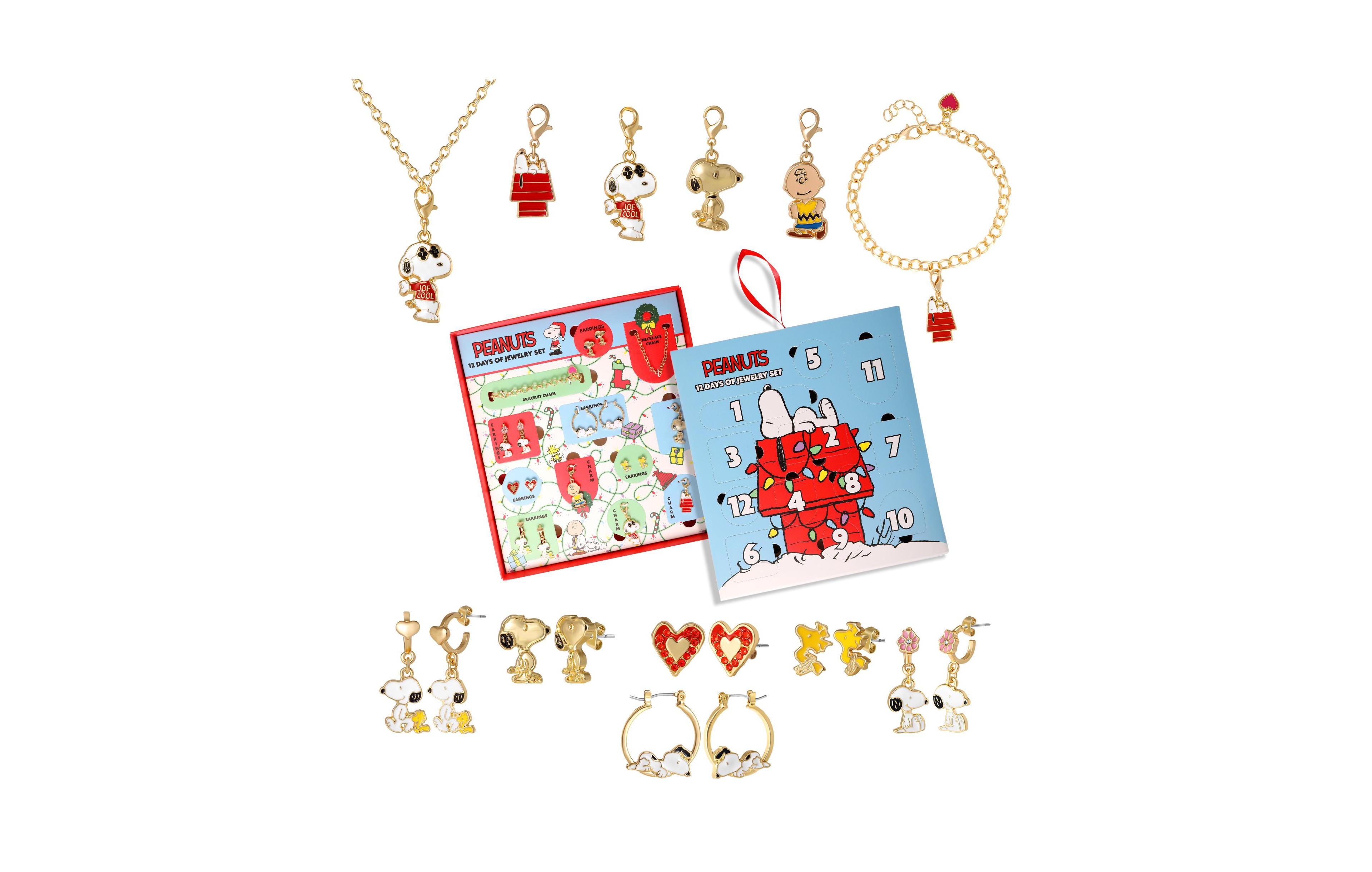Peanuts Snoopy Jewelry Advent Gift Set: Necklace, Bracelet & Charms Mix & Match Christmas Calendar Box Collection