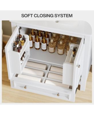 30" Modern Bathroom Vanity with Sink, Bathroom Sink Cabinet with 2 Doors and 1 Drawer, Solid Wooden Frame, White