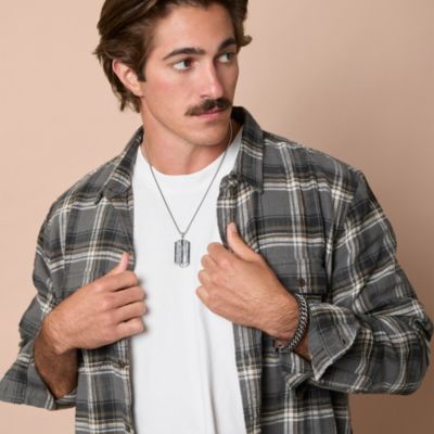 Braided Leather and Chain Overlay Bracelet - 8.5''