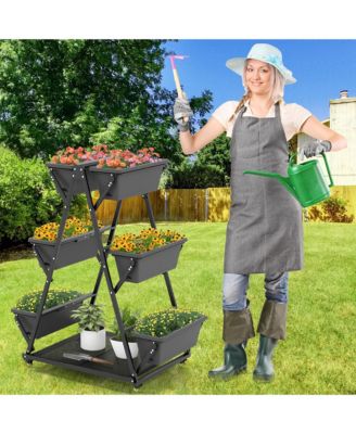 Lockable Wheels Drainage Holes 3-tier Vertical Garden Planter Box