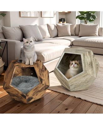 25.98" Pet Carrier Side Table Planter in Colored Oak
