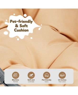 Rattan Cat Egg Chair with Stand and Cushion in Yellow