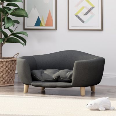 Gray Corduroy Elevated Pet Couch with Wood Legs