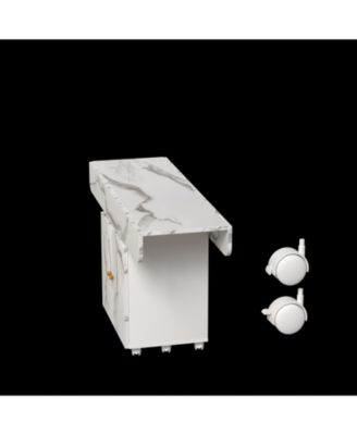 CASAINC 47" MDF, Marble Finish Folding Design, Storage Rack, Cabinet, Lockable Wheels Dining Table