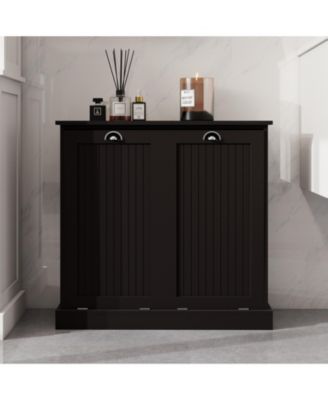 Two-Compartment Tilt-Out Laundry Sorter Cabinet with Hidden Storage