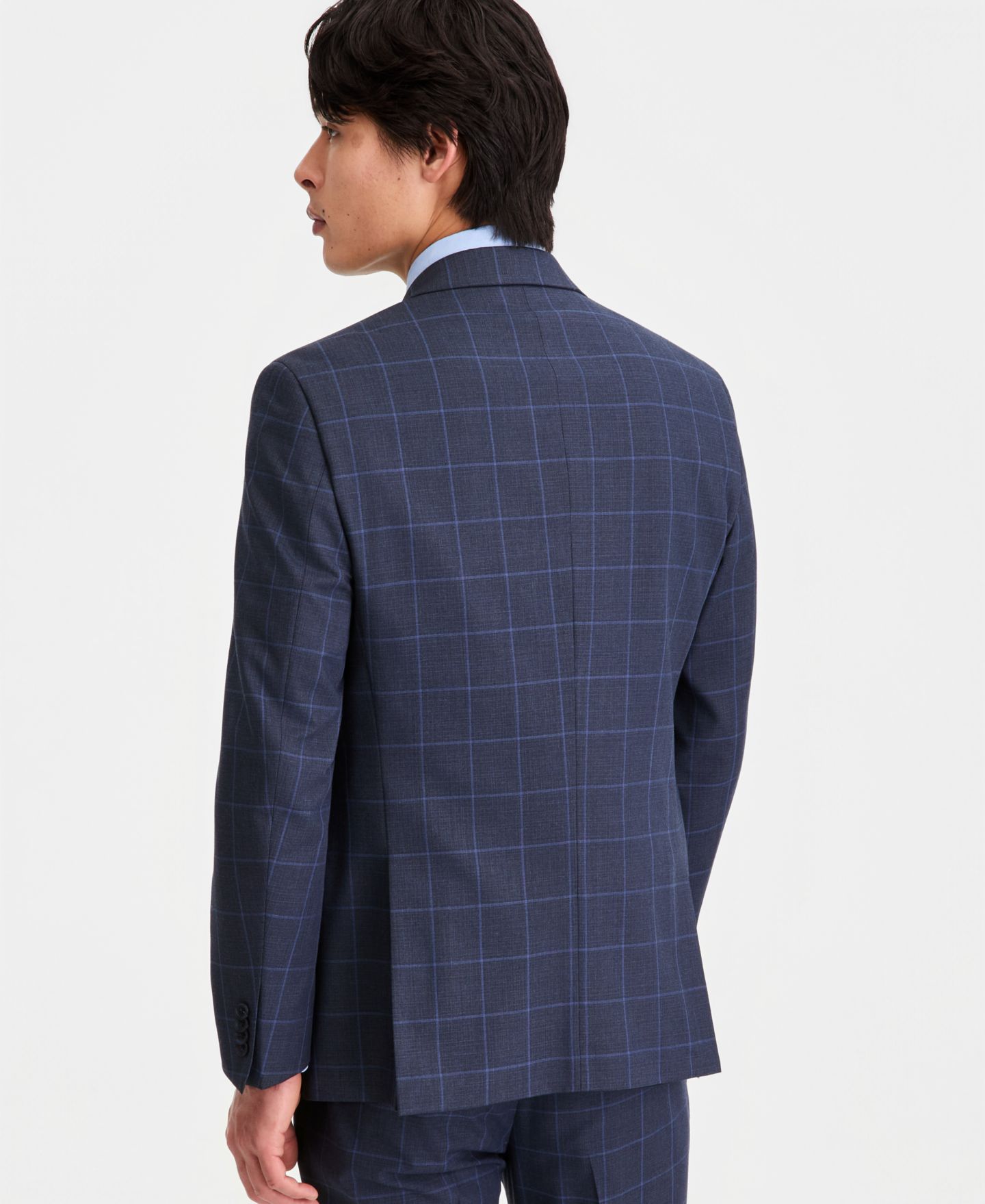 Мужские куртки Kenneth Cole Reaction Windowpane Slim-Fit Techni-Cole Suit Separates, цвет: Тёмно-синий / Синий — фото 4