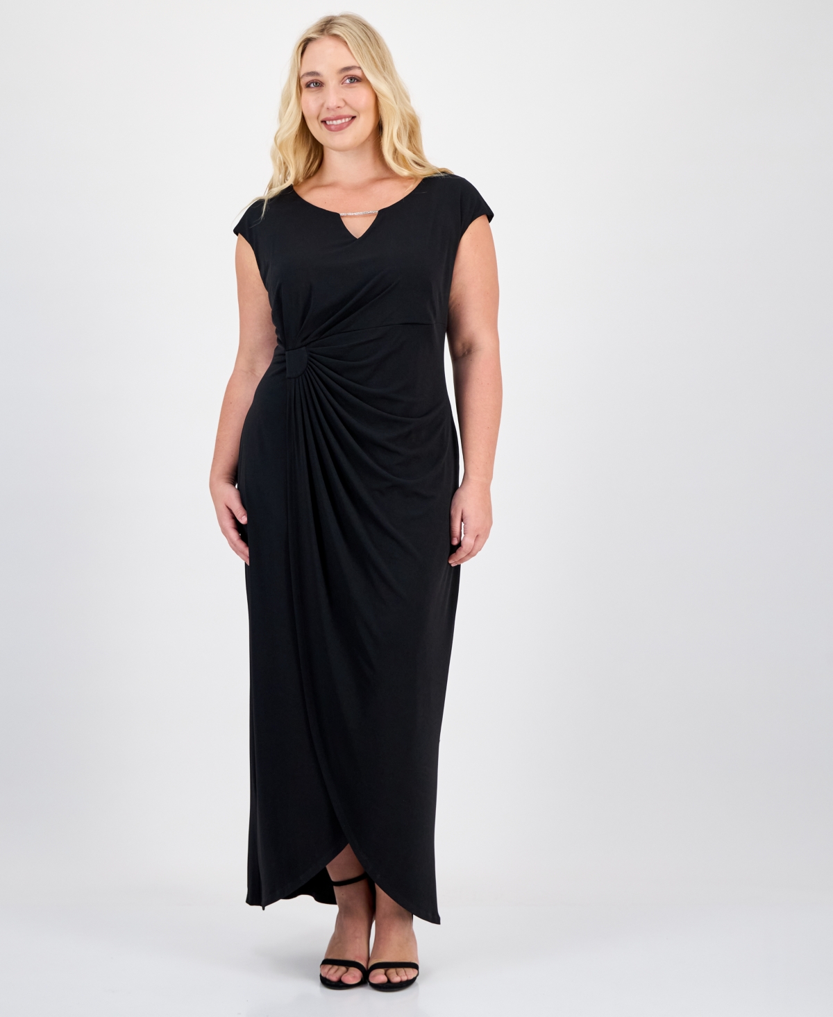 Connected Plus Size Short-sleeve Jersey Maxi Dress In Black
