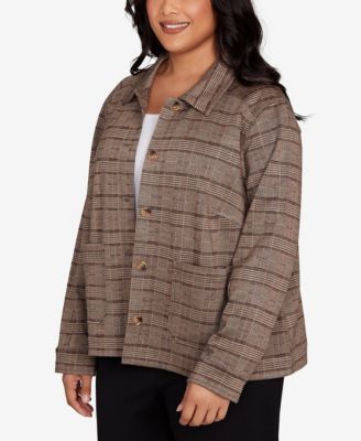 Plus Size Long Sleeve Plaid Jacket